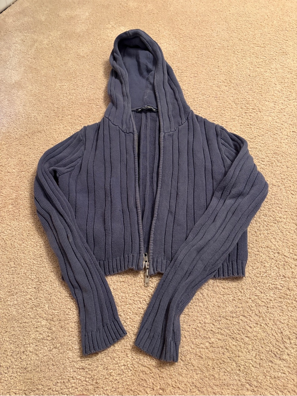 Brandy Melville Hooded Ribbed Zip Cardigan - Slate Blue